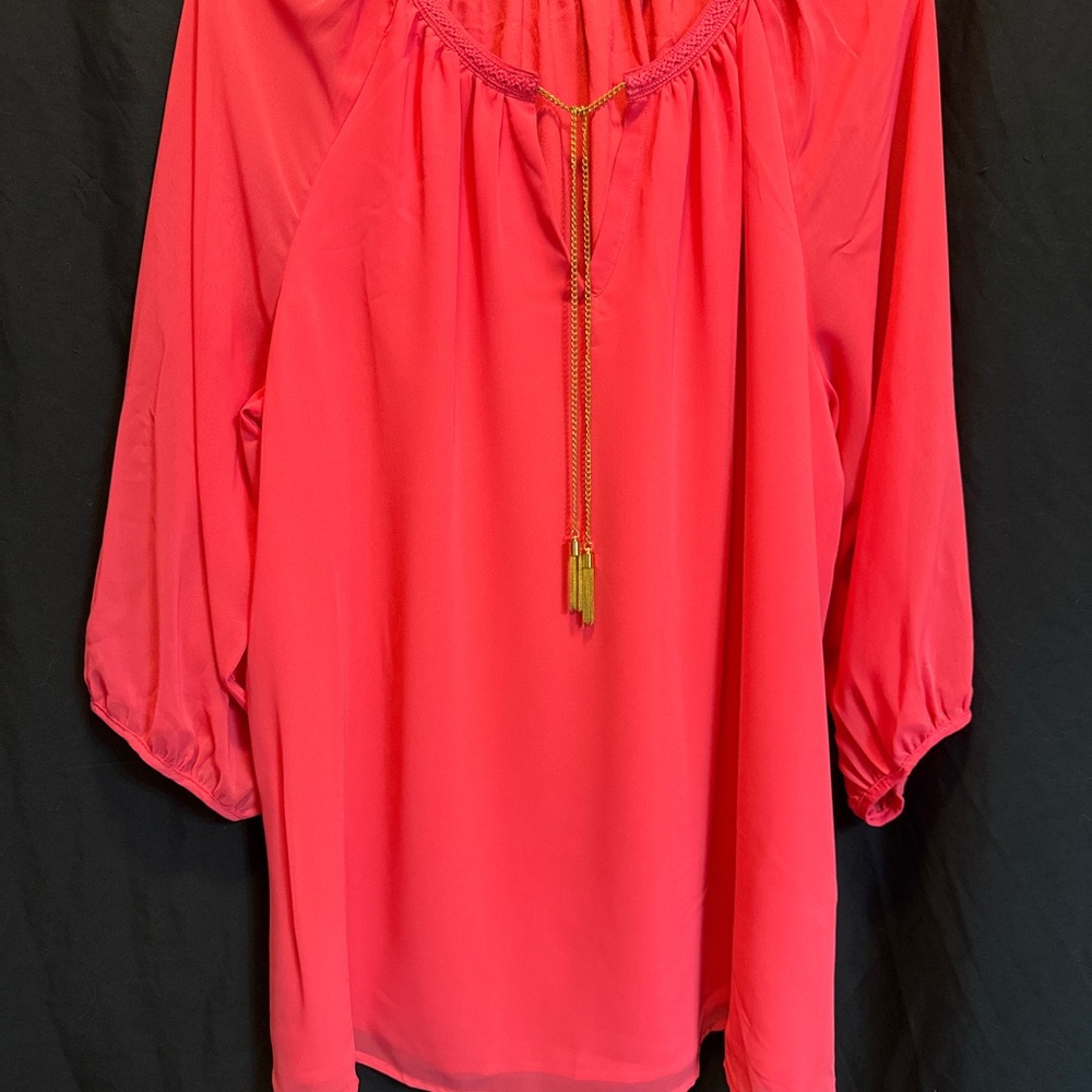 Calvin Klein Coral Pink Peasant Blouse with Gold Tassel